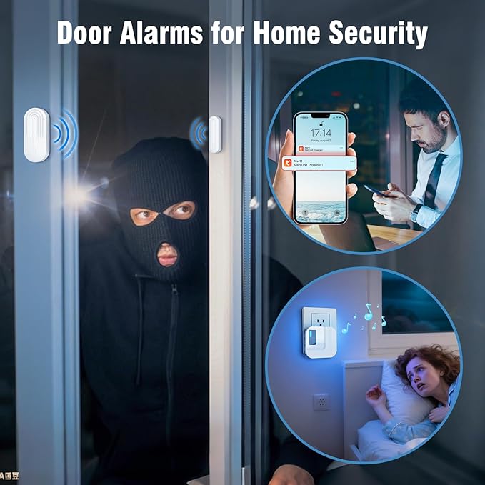 Door Chime,Sanjie WiFi Door Sensor Open Chime When Entering for Business/Home/Store/Office Alert Your Phone,Alarms for Kids Safety,500 FT Range,20 Ringtones ,4 Sensors 1 Receiver
