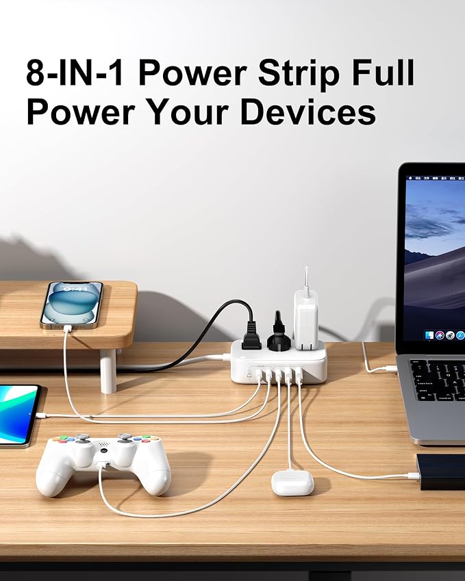 Portable USB Power Strip with 65W PD Fast Charging, 7-in-1 Flat Plug 3 USB-C 2 - Image 2