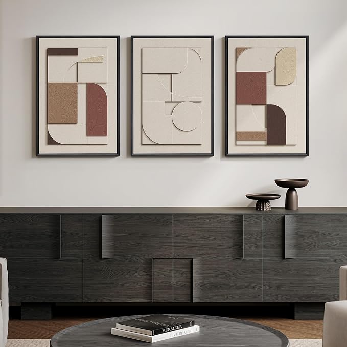 3D Textured Framed Neutral Wall Art, 3 Piece Minimalist Modern Sandstone Art - Image 4