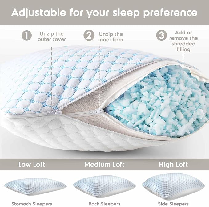 Nestl Cooling Pillow for Sleeping 2 Pack, Luxury Shredded Memory Foam Body - Image 3