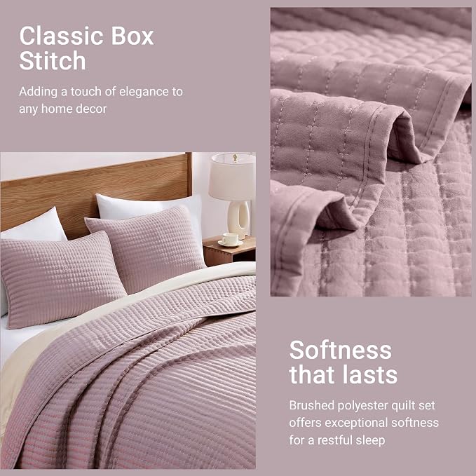 Queen Quilt-Lightweight Bedspreads Dusty Mauve Queen Size Quilt Bedding Set | - Image 6