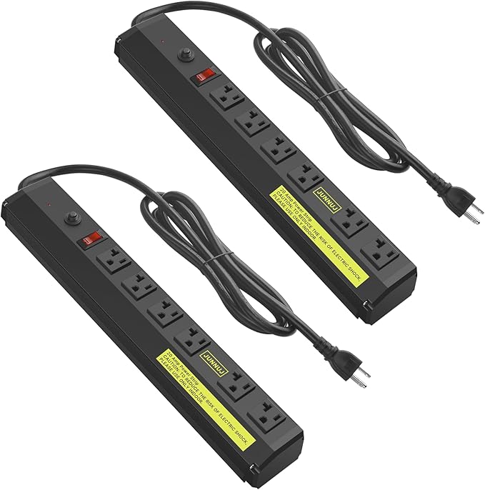 JUNNUJ Heavy Duty 20 Amp Power Strip 2 Pack,High Amp Surge Protector 6 Outlet,Power Strips Surge Protection 4800J with Circuit Breaker, 12 Gauge Extension Cord 4ft