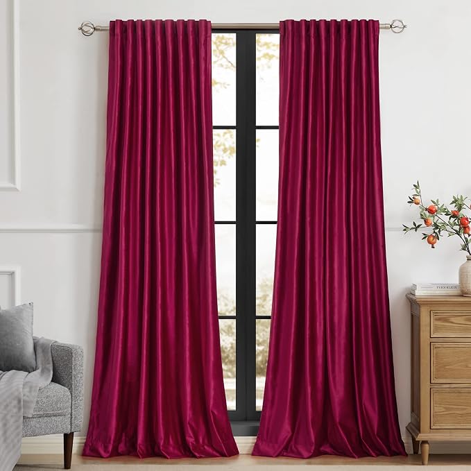PRIMROSE Red Curtains 96 inch for Living Room Velvet Drapes Blackout Rod Pocket by PRIMROSE