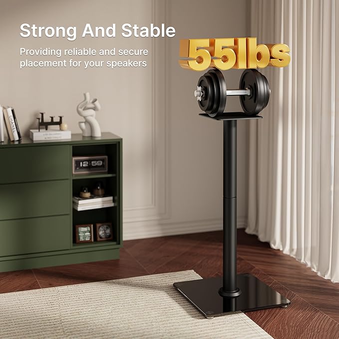 PEGZONE Speaker Stands Pair for Surround Sound,55 LBS Capacity,30.1 inch Floor Bookshlef Speaker Stands,Cable Management,Large Base,1 Pair,Black