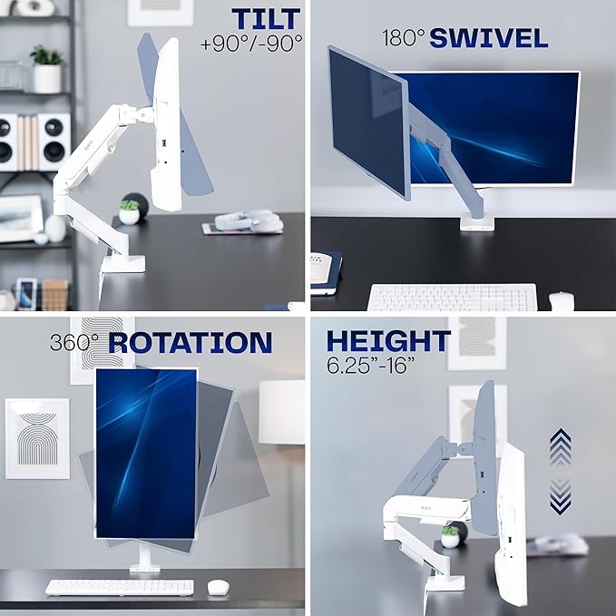 VIVO Single 17 to 32 inch Monitor Height Adjustable Counterbalance Mechanical Arm Desk Stand, Classic, Universal VESA Mount, White, STAND-V001OW
