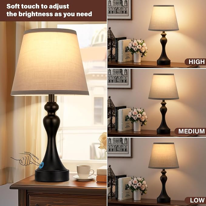 Touch Lamps for Nightstand, 3 Way Dimmable Bedside Lamps - Image 2