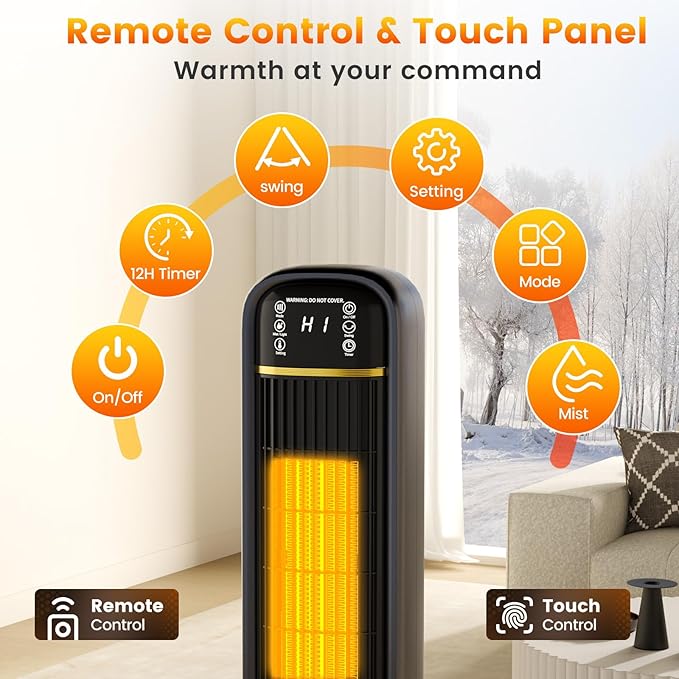 Auertech 35.5" Space Heater with Humidifier, 2 in 1 Electric Space Heater with 1.75L Water Tank, Oscillating Room Heaters with Dual-Fan & Thermostat, Space Heaters for Indoor Use Large Room, Bedroom