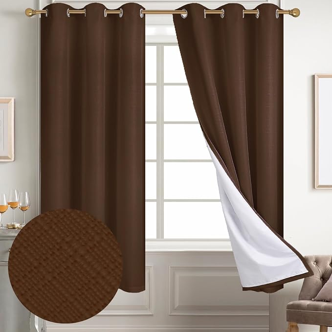 Diraysid 100% Blackout Curtains Chocolate Brown Linen Curtains - Image 2