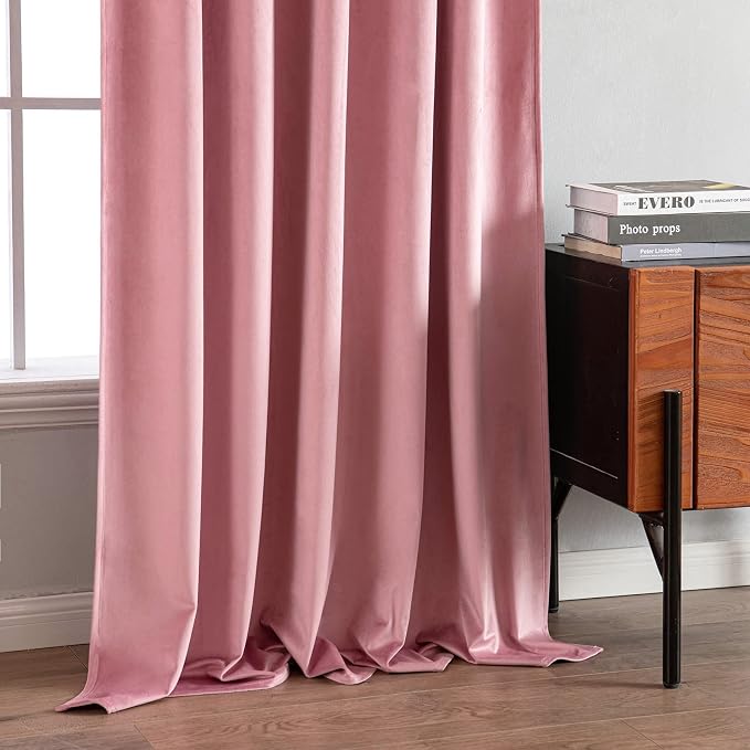 MIULEE Velvet Curtains 52x96 inches 2 Panels Blush Pink Blackout Curtains | - Image 7
