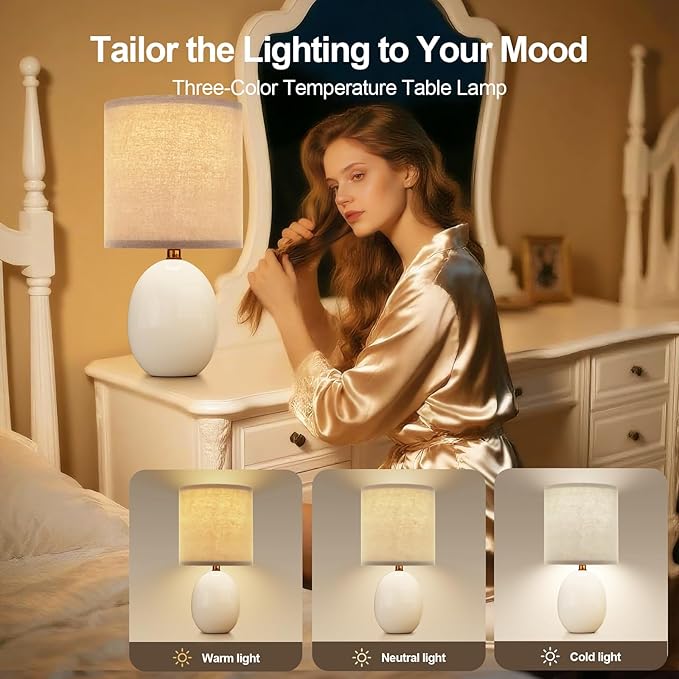 17.3" Table Lamp Set of 2 for Living Room Bedroom, Bedside Lamps for Night - Image 2
