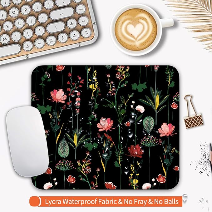 Armanza Square Mouse Pad Blooming Botanical Flowers,Personalized Premium-Textured Custom Mouse Mat Design,Washable Mousepad Cloth,Non-Slip Rubber Base Computer Mouse Pads for Wireless Mouse