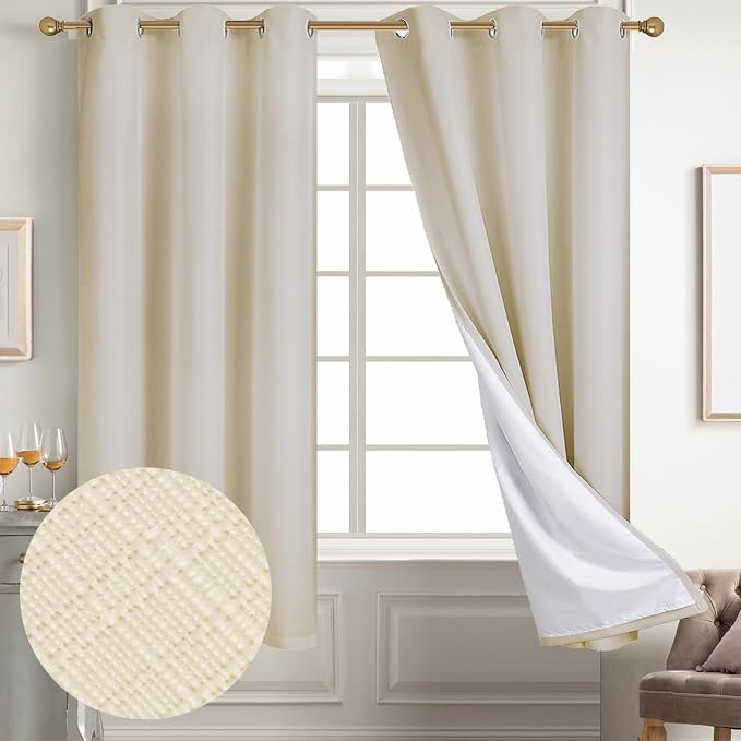 Diraysid 100% Blackout Curtains Light Beige Linen Curtains - Image 2