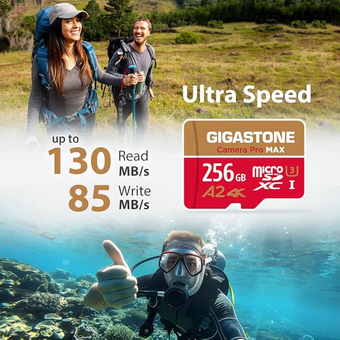 【5-Years Data Recovery】 GIGASTONE 256GB Micro SD Card with USB 3.2 Type C Card Reader, 4K Camera Pro MAX, Speed Up to 130MB/s Compatible with Gopro, DJI, Dash Cam, MicroSDXC UHS-I A2 V30 U3