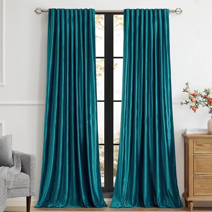 Elegant Teal Velvet Curtains 102 inches by PRIMROSE