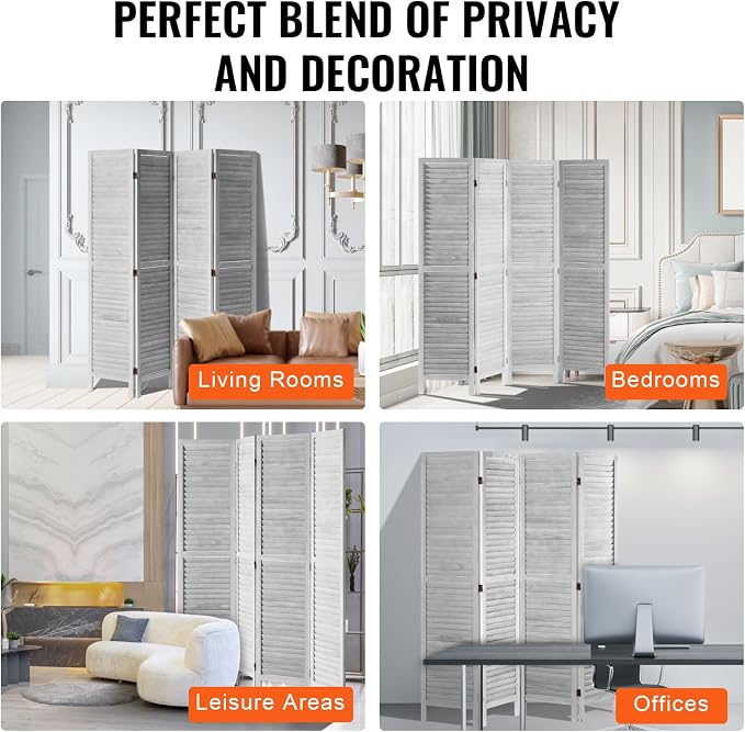 VEVOR Wood Room Divider, 4 Panel Folding Privacy Screen, 66.9 Inches Tall - Image 7