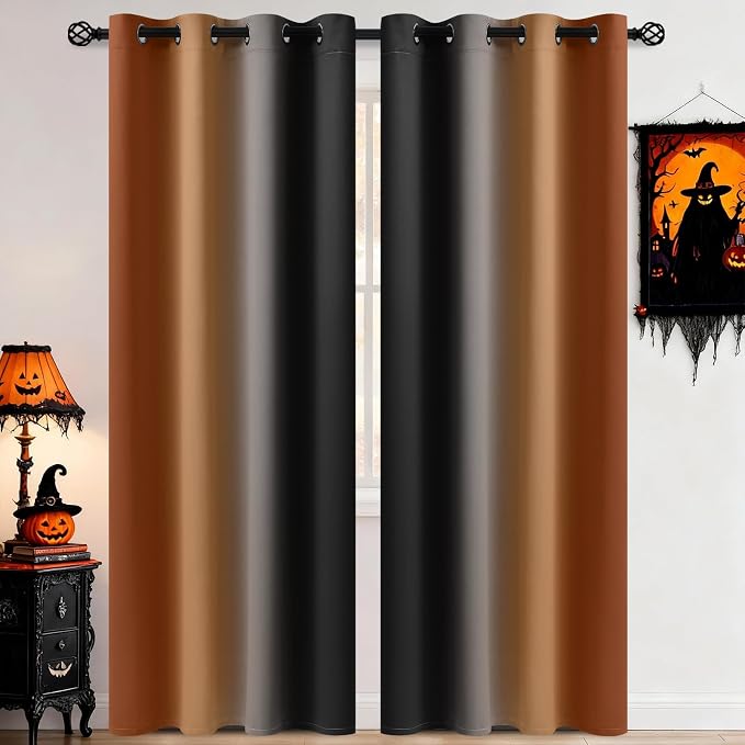 COSVIYA Grommet Drapes Burnt Orange and Black Curtains W52xL84 Inch | Gradient by COSVIYA
