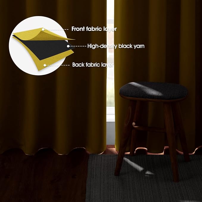 HOMEIDEAS Blackout Curtains for Bedroom 52 X 96 Inch Long 2 Panels Set Yellow - Image 3