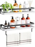 Amada Bathroom Shelves with Towel Bar, Protective Metal Guards, Paulownia Wood by AMADAHOMEFURNISHING