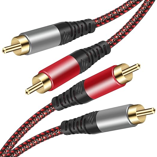Tiierzon RCA Cable 15Ft,2Rca Male to 2-RCA Male Audio Stereo Subwoofer Cable [Hi-Fi Sound] Nylon-Braided Auxiliary Audio Cord for Home Theater, HDTV, Amplifiers, Hi-Fi Systems,Speakers and etc (15Ft)