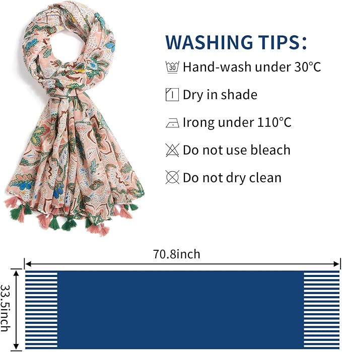 Scarf for Women Lightweight Soft Floral Leopard Printed Scarves Fall Winter Fashion Shawl Wrap with Fringe