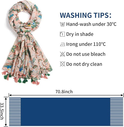 Scarf for Women Lightweight Soft Floral Leopard Printed Scarves Fall Winter Fashion Shawl Wrap with Fringe
