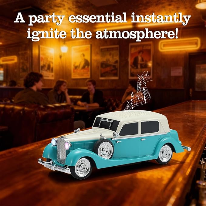 WSTER Vintage Car Bluetooth Speaker, Retro Classic Model with Powerful Sound, Built-in Mic, TWS Dual Pairing, Multi-Interface Output, Portable Wireless Outdoor Speaker for Parties & Beach (Green)
