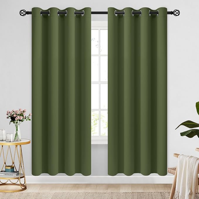 COSVIYA Grommet Blackout Room Darkening Olive Green Curtains 72 inch Length | by COSVIYA