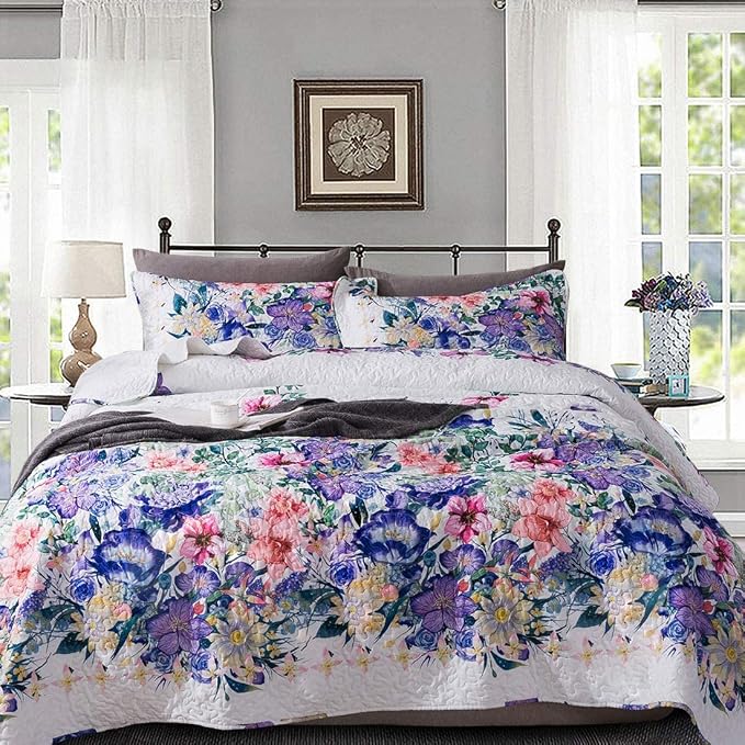 King Quilt Set 3-Piece Bedspread Quilted Oversized Lightweight Microfiber by Travan