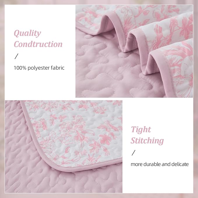 WONGS BEDDING Botanical Queen Quilt Bedding Set, 3 Pieces Bedspread, Polyester - Image 4