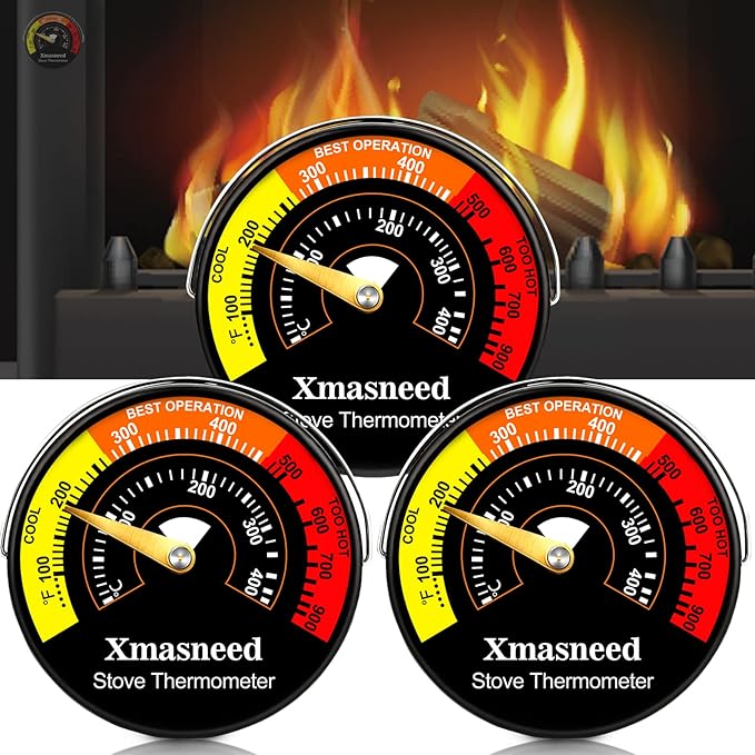 Xmasneed Wood Stove Thermometer Magnetic, 3PCS, Stove Top Thermometer for Wood Burning, Gas, Pellet Stove, Avoiding Fireplace Fan Damaged by Overheat