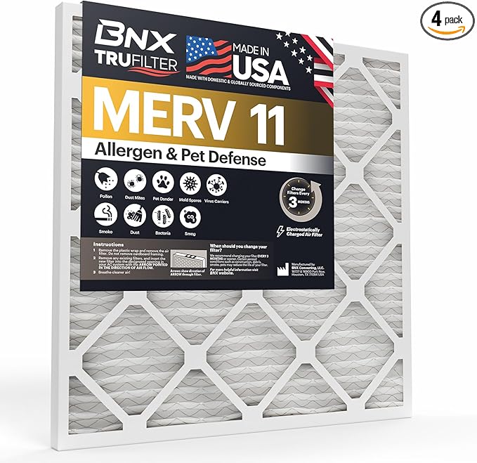 BNX TruFilter 14x30x1 Air Filter MERV 11 (4-Pack) - MADE IN USA - Allergen Defense Electrostatic Pleated Air Conditioner HVAC AC Furnace Filters for Allergies, Dust, Pet, Smoke, Allergy MPR 1200 FPR 7