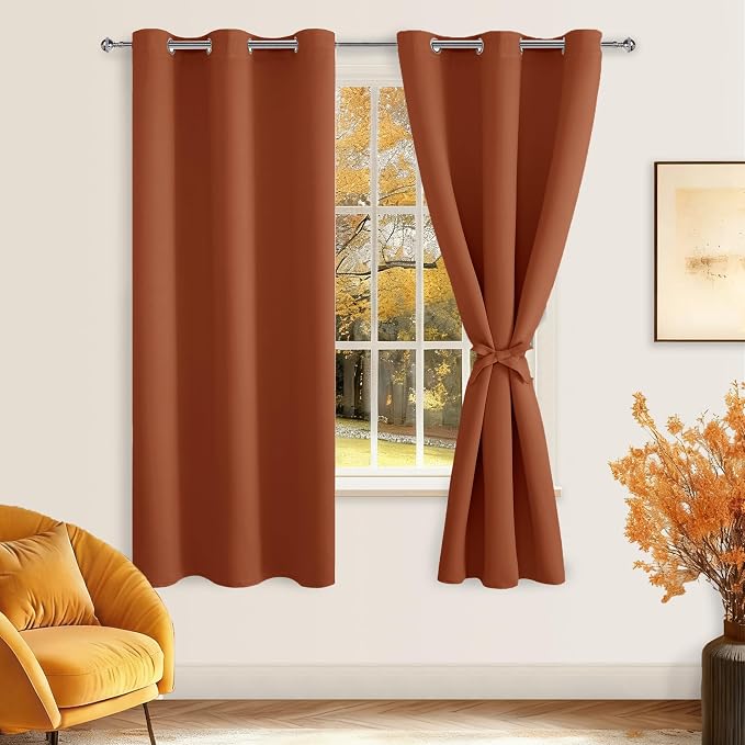 Fall Blackout Curtains for Bedroom Burnt Ochre 42 x 63 Inch 2 Panel | Thermal - Image 8