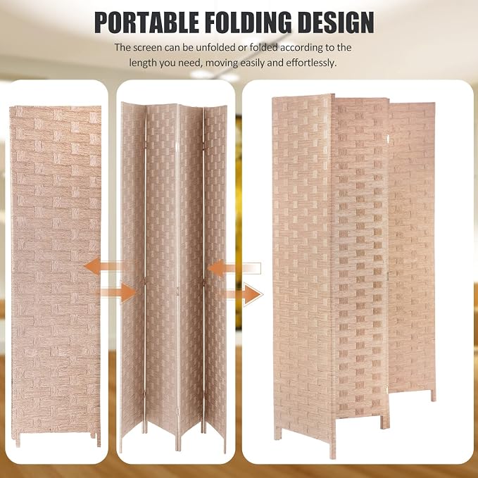 Room Divider, 4 Panels 6FT Folding Privacy Screen Room Divider Wall Wood Mesh - Image 4