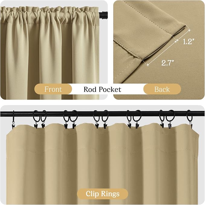 CUCRAF Beige Blackout Curtains 84 inch Length 2 Panels Set, Rod Pocket Room - Image 3