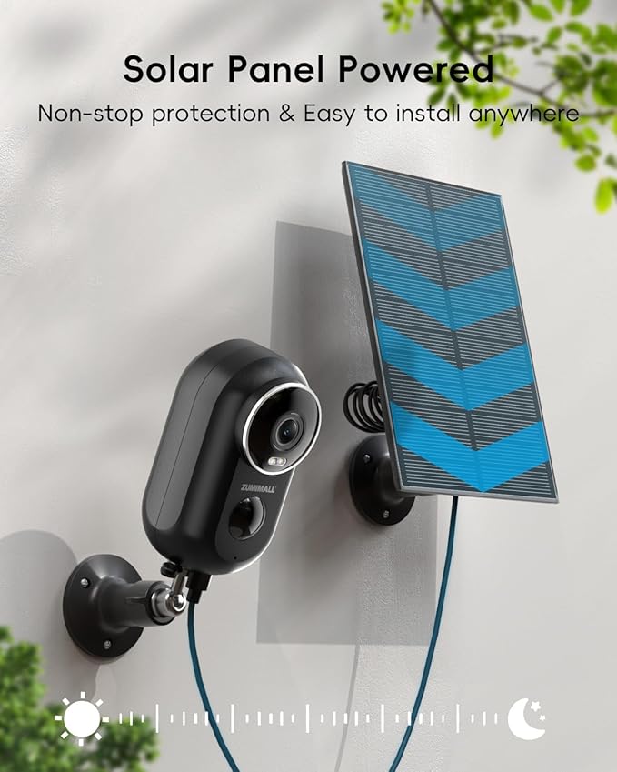 ZUMIMALL Solar Security Cameras Wireless Outdoor, 2K Outdoor Camera Wireless Solar Powered, 2.4G WiFi Battery Camera, 3MP Color Night Vision, Magnetic Mount,Siren,PIR/AI Analyse, IP66, Cloud, Alexa