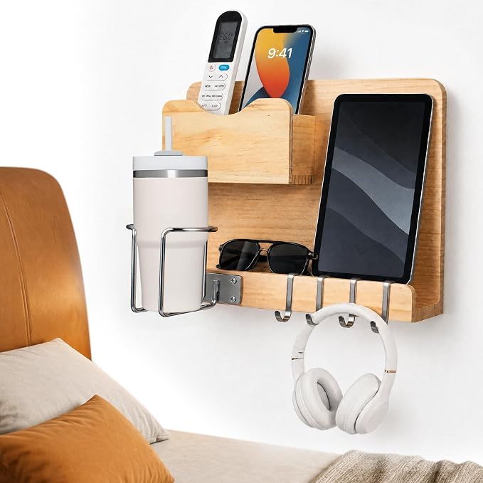 Wood Bedside Wall Shelf Teen Girls Boys Dorm Essentials Bunk Bed Stuff | Bamboo by Unknown