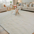 5x8 Cream Shag Area Rug for Living Room, Fluffy Plush Carpet | Non-Slip Large by Junhejiamei
