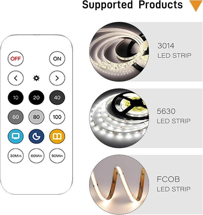 Pandery Remote Dimmer LED Controller Kit, App Control 2.4G RF Wireless Remote Control,DC 5-24V for 3528/2835/5050/COB LED Strip Lights,with Timing Function,Music Mode,(Single Color)