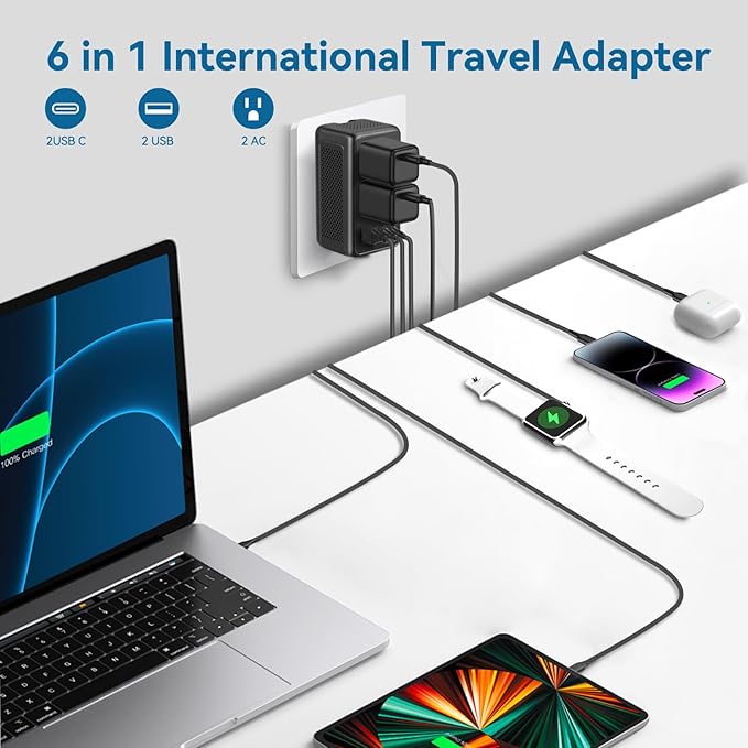 Upgraded 2000W 220V to 110V Voltage Converter US to Europe Travel Adapter for Hair Dryers with Fast Charging International Travel Adapter