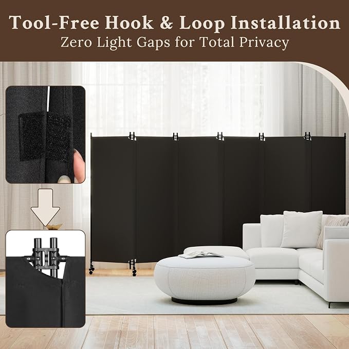 Kokorona 6 Panel Room Divider, 6FT Tall Folding Privacy Screen - Image 3