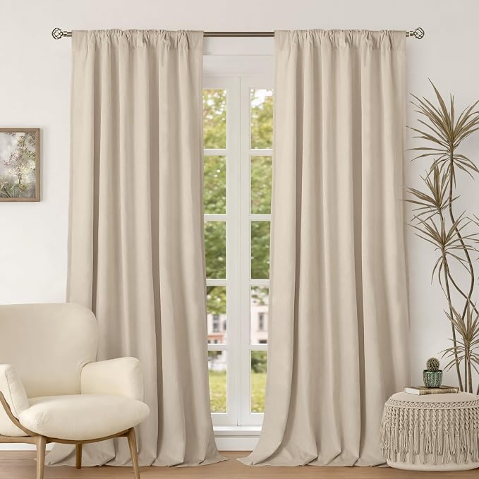 BGment Cream Beige Thick Velvet Blackout Curtains 90 Inch - Image 2