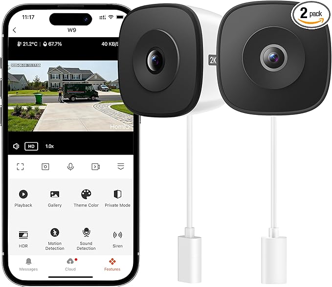 HOMIQ LIFE Window Security Camera 2K, Indoor WiFi Cameras 2.4GHz/5GHz, 2 Pack with Colorvue AI Color Night Vision, Person Detection with Auto-Focus, 24/7 Recording Compatible with Alexa & Google Home