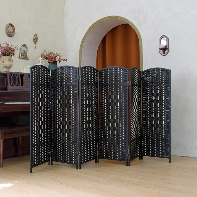 Compact 6 Panel Short Room Divider, 47.2 Inch Tall Double-Sided Rattan Folding - Image 5