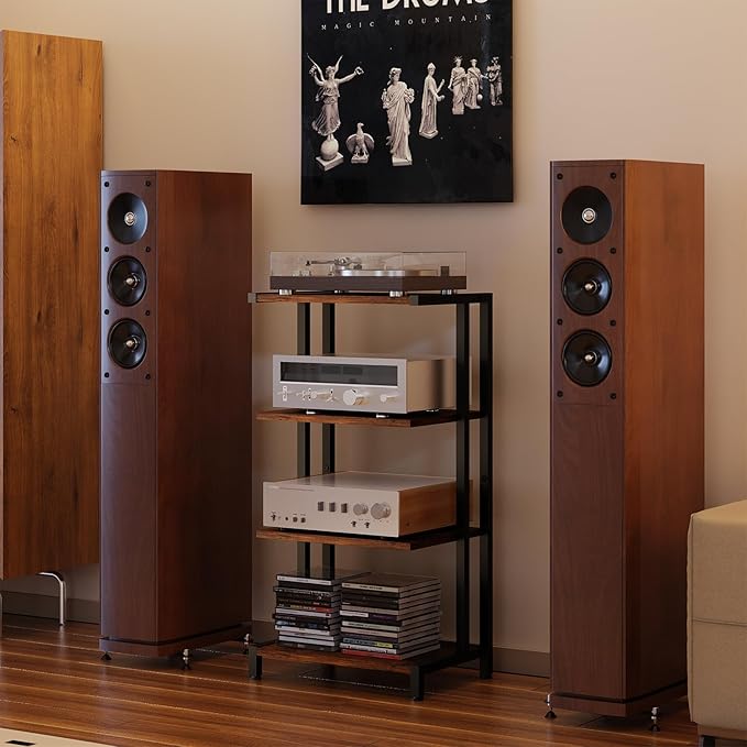 X-cosrack 16.5" Small 4-Tier AV Media Stand,Narrow Version Wooden Corner Shelves Stereo Cabinet Audio Rack Stand Tower Perfect for Small DVD Players Game Console TV Box Cable Box WiFi Router