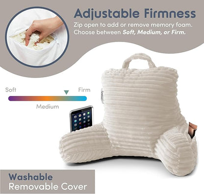 Nestl Reading Pillow for Kids & Teens with Shredded Memory Foam, Luxe Cut Plush Backrest Pillows for Reading and Gaming, for use on Couch, Bed, Floor, Adjustable Support with Washable Cover Linen