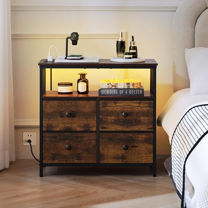 Yoobure Night Stand with Charge Station, Nightstand with 4 Drawers Bedside Table - Image 2