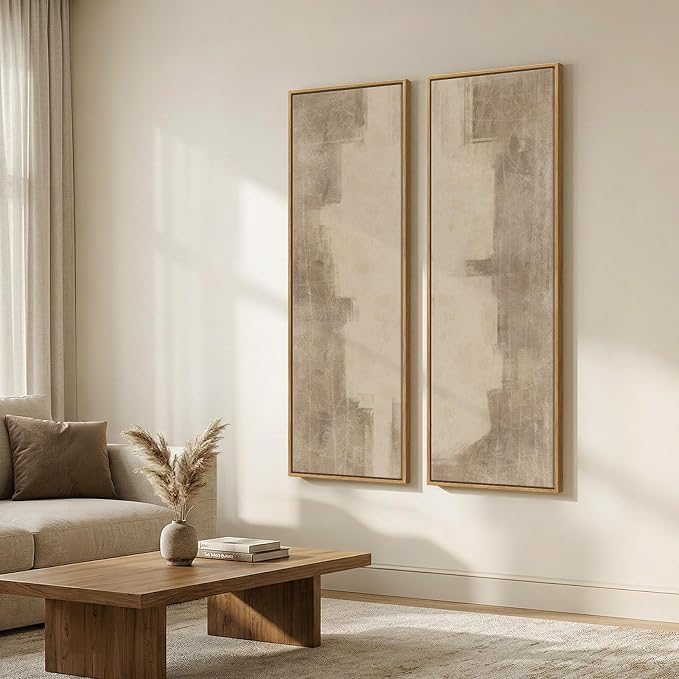 Large Framed Neutral Abstract Long Narrow Wall Art - Image 2