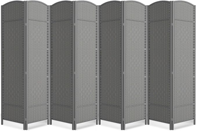 8 Panel Folding Room Divider, Woven Privacy Screen, handcrafted diamond pattern by cocosica