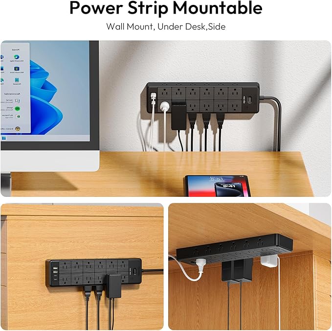 24 Widely Outlets Extension Cord 25 Ft NTONPOWER Long Extension Cord Surge Protector with 4 USB Ports(2 USB C),15A/1875W Power Strips with Surge Protection 4000J, Wall Mount Holes for Home, Office