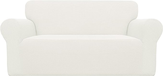 Easy-Going Stretch Oversized Loveseat Slipcover 1-Piece Sofa Cover Furniture Protector Couch Soft with Elastic Bottom for Kids Polyester Spandex Jacquard Fabric Small Checks Cream
